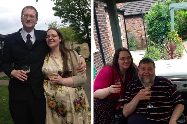 Left: Sarah with her husband Dan Turnock. Right with her dad Keith.
