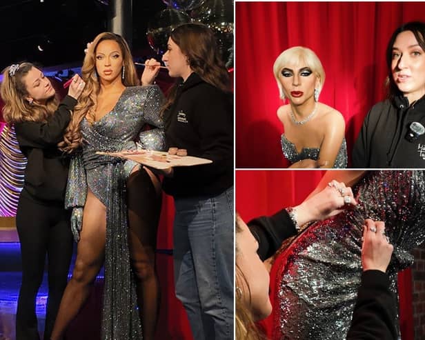 Watch the video as Beyoncé and Lady Gaga arrive at Madame Tussauds in Blackpool.