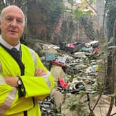 Andy Pratt MBE, Lancashire’s deputy police and crime commissioner, at the flytipping scene.