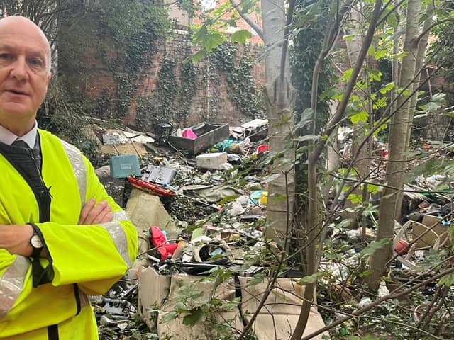 Andy Pratt MBE, Lancashire’s deputy police and crime commissioner, at the flytipping scene.