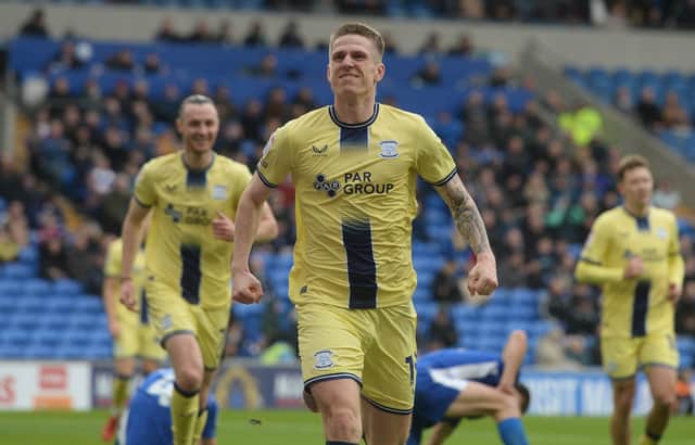 Preston North End's Emil Riis celebrates scoring his side's first goal