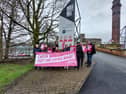 CWU protesting against Capita outside the India Mill Centre.
