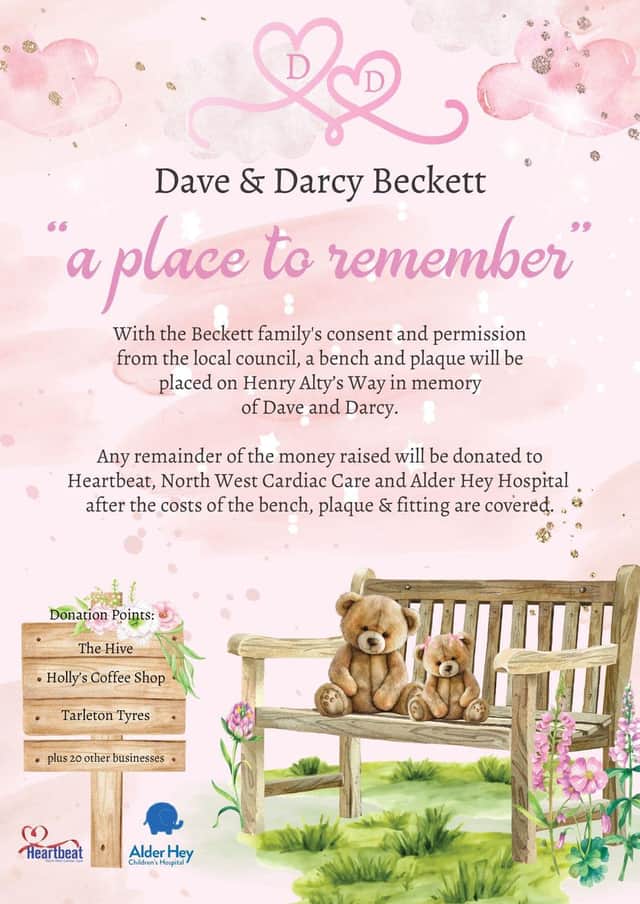 Fundraising is under way for a memorial bench in tribute to Dave Beckett and his 17-month-old daughter Darcy, who were killed in a crash in Hesketh Lane, Tarleton on Sunday, February 4