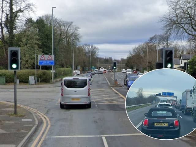 A driver was hospitalised with 'serious injuries' after a car crashed into a lamppost on the A6 (Credit: Google)