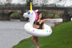 A good day for ducks ... and unicorns! Gabriella Godfrey braves the elements to go bathing at Edisford Bridge