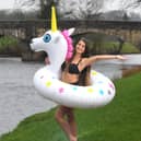 A good day for ducks ... and unicorns! Gabriella Godfrey braves the elements to go bathing at Edisford Bridge
