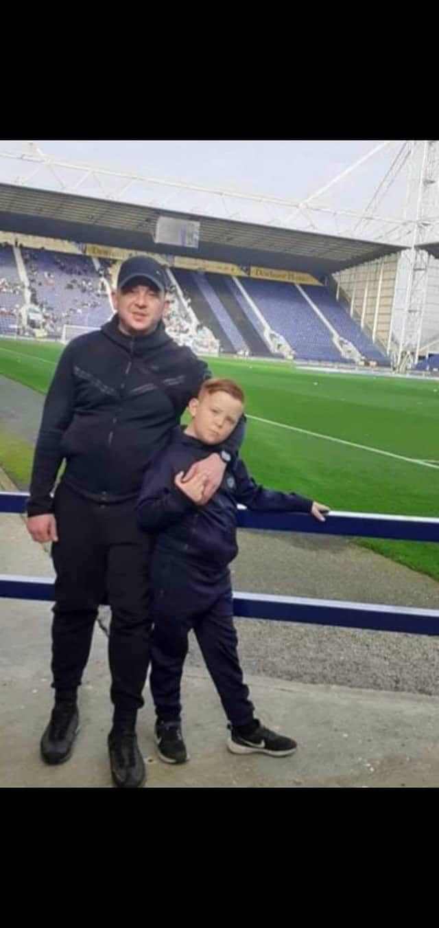 Tommie-lee and his dad Graham at Deepdale. The 11-year-old North End fan was a regular at home games. He died suddenly last weekend.