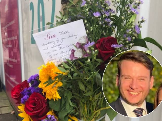 Floral tributes to Jack Jermy-Doyle who died outside Preston Crown Crown after being punched and banging his head on the pavement