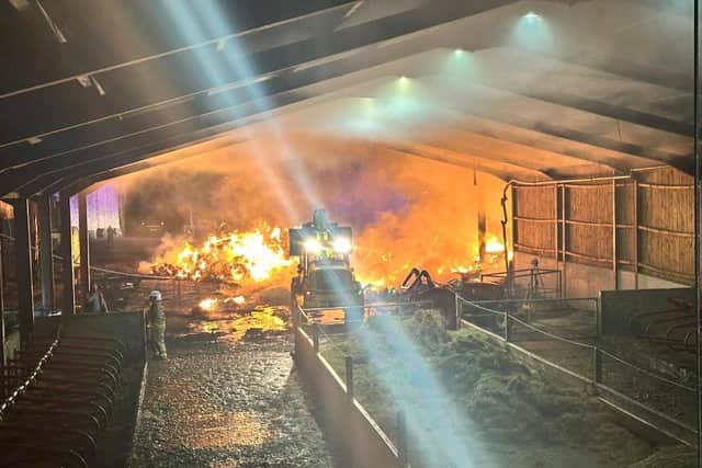 A fire broke out in one of the barns at Mrs Dowsons Farm on Monday night.
