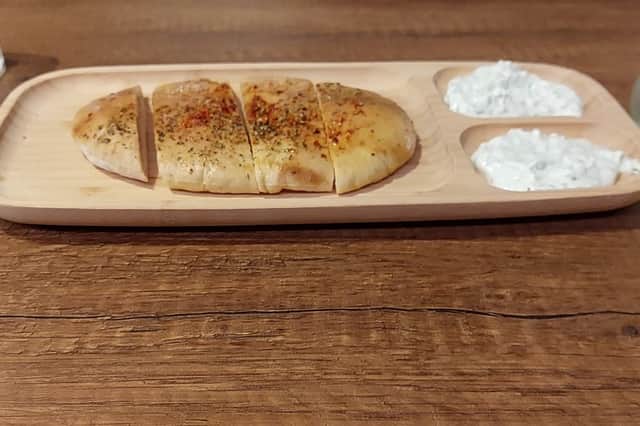 The spiced flatbreads accompanied by some mint yoghurt.