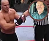Ian pictured in his UFC heyday and now as a medic.