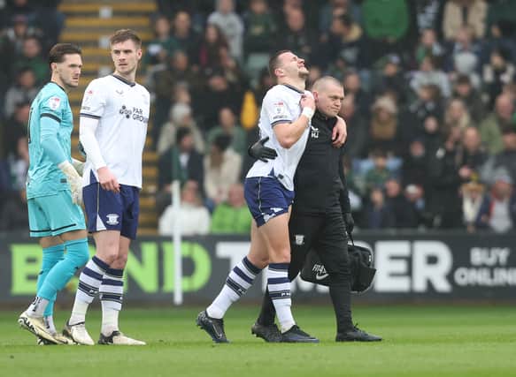 Preston North End's Milutin Osmajic is forced off