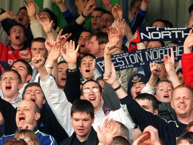 PNE fans celebrate a 1-0 win against Scunthorpe in April 2000