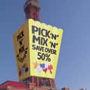 Merlin's Pick 'N' Mix saver advertisement on Blackpool Tower