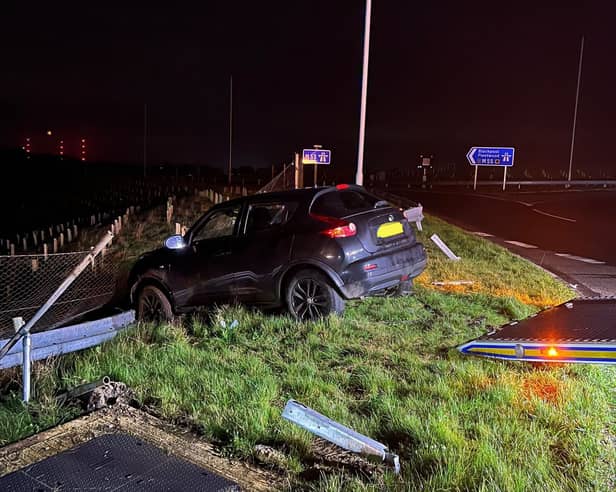 The crash on the roundabout at Edith Rigby Way, near the M55 in Preston. Picture credit: Lancashire Police