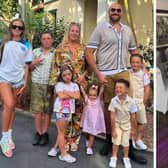 Left: Tyson and Paris Fury with six of their children. Right: the picture which prompted Tyson's pregnancy comment 