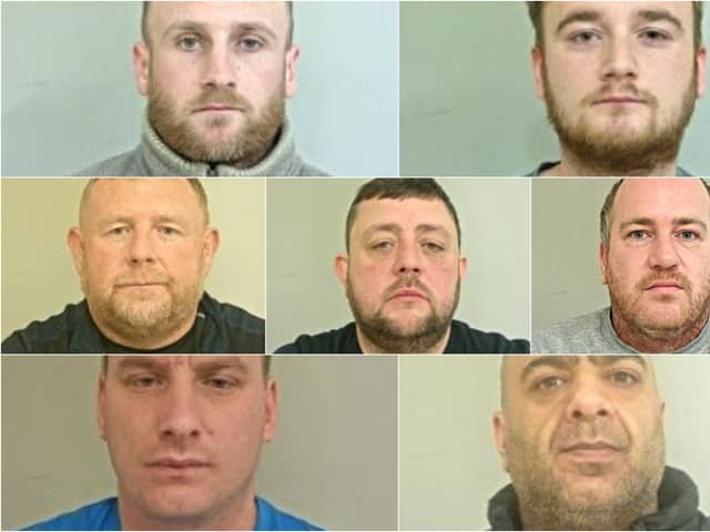 (TOP L-R) James Heary, George Heary (MIDDLE L-R) Lee Ormandy, Christopher Ormandy, Steve Smith (BOTTOM L-R) Daniel Eastham, Saqub Hussain (Credit: Lancashire Police)