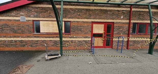 Damage to the windows at Spring Hill Primary School, Accrington.