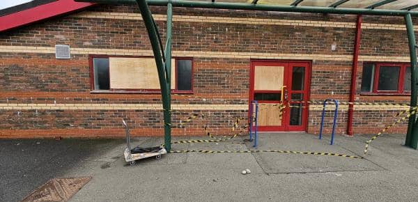 Damage to the windows at Spring Hill Primary School, Accrington.