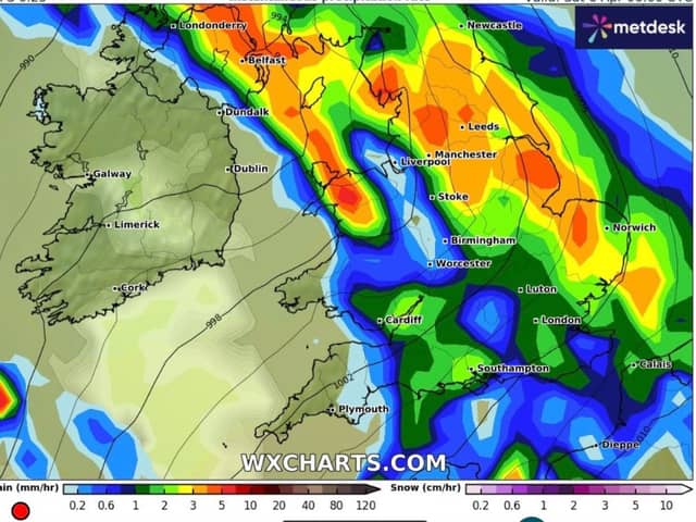 Heavy rain is forecast for several days over Easter. This chart shows Wednesday, April 3.