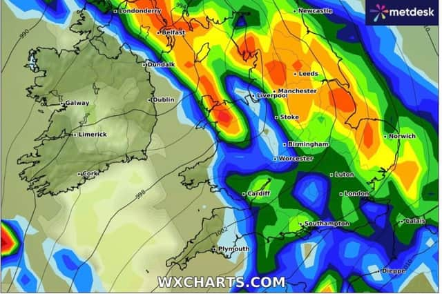 Heavy rain is forecast for several days over Easter. This chart shows Wednesday, April 3.