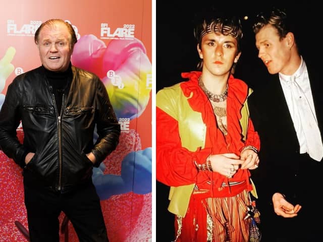Left: DJ Rusty Egan in 2022. Right: pictured with Steve Strange, of Visage, in the eighties.