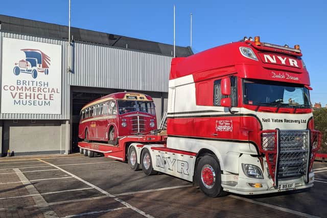 Neil Yates Recovery bringing the coach to the Lancashire museum.