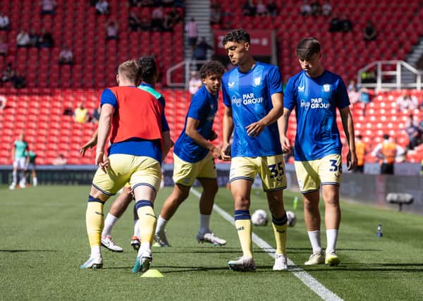 Preston North End's Noah Mawene warming up before the match