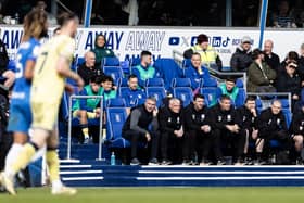 Preston North End's bench looks on