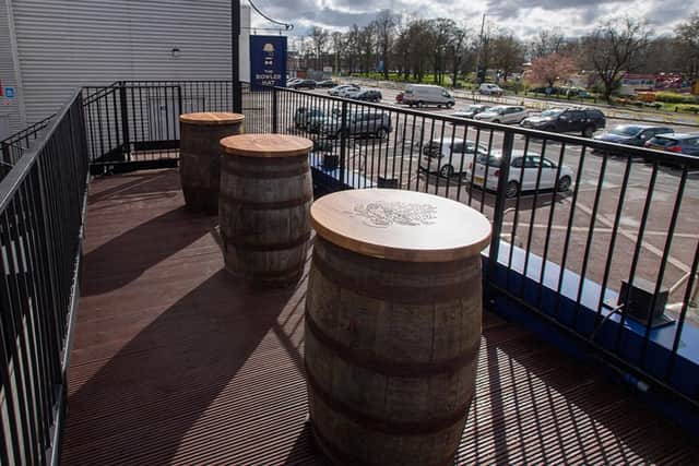 The new Bowler Hat pop-up bar at Deepdale stadium has extra standing space on its roof, so fans can enjoy a drink outside on match days