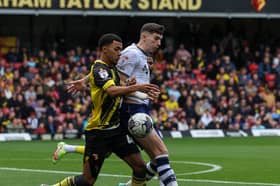 Preston North End's Jordan Storey vies for possession with Watford's Ryan Andrews