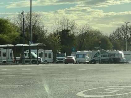 Travellers moved on the Tesco superstore car park in Leyland on Sunday