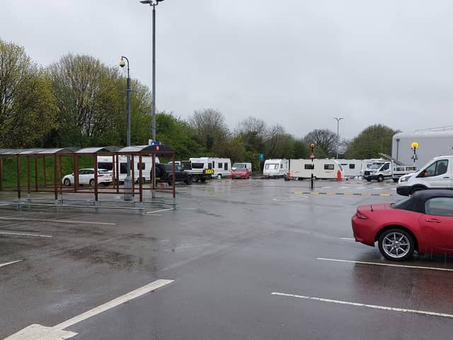 The group of travellers situated at the back of Tesco Extra car park in Leyland.