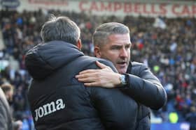 Preston North End manager Ryan Lowe greets Norwich City manager David Wagner
