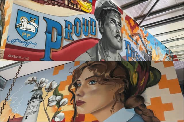 The mural pays tribute to Preston Docks and the town’s rich textile history