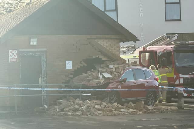 The scene of the crash at the public toilets in Garstang High Street on Saturday