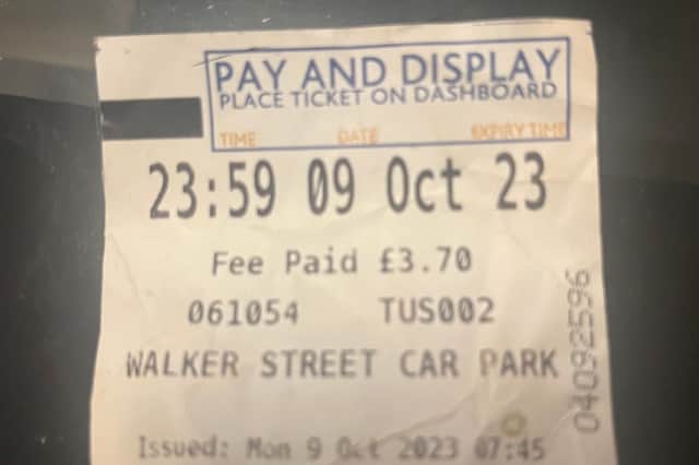 Proof of purchase of ticket for Walker Street car park Preston