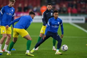 Josh Murphy during the pre-match warm-up 