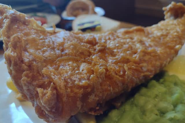 Hand-battered fish and a chips at Three Lights in Fleetwood