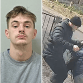 Detectives are searching for Alex Mckenzie (left) after he was attacked with a machete. The man on the right is wanted in connection with the incident