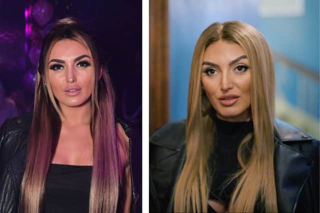 L: ZaraLena pictured in 2018, just after appearing on Ex on the Beach (credit Getty). R: She is pictured on Love Triangle six years later (credit E4).
