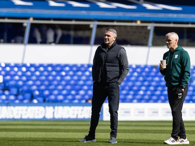 Preston North End's manager Ryan Lowe and first team coach Mike Marsh 