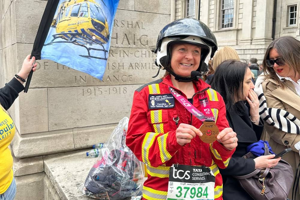 Caroline Duncan from Clitheroe took on the 26.2 miles along with thousands of others on Sunday which she tackled in her full 4kg flight suit.
