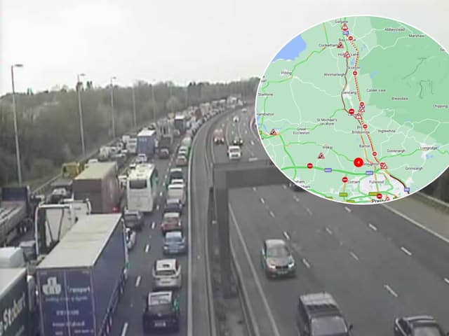 Heavy traffic was building on the M6 following a collision involving a pedestrian near Preston (Credit: National Highways/ AA)