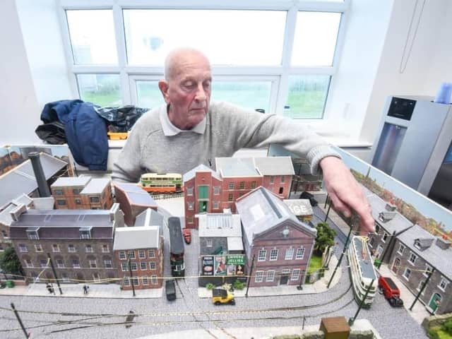 Blackpool Model Tramway Exhibition is set to return - pictured is Angus Orr with the model layout he displayed last year.