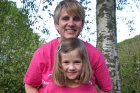 An early picture of Jessica Clayton, 22, and her late mum and former Gillibrand Primary School headteacher Ashley Clayton, 55, taking part a Race For Life.