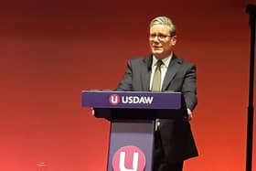 Sir Keir Starmer addressing the Usdaw conference in Blackpool