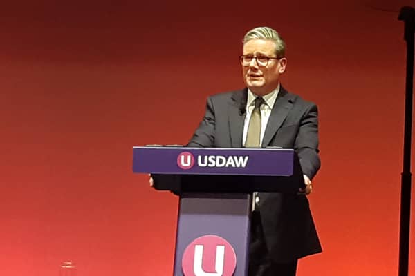 Sir Keir Starmer addressing the Usdaw conference in Blackpool