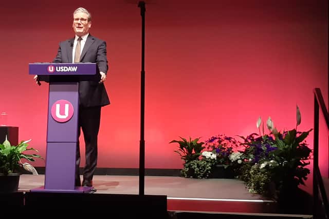Sir Keir Starmer speaking in Blackpool