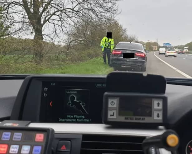 A 60-year-old driver was caught by police officers about to smoke heroin on the hard shoulder of the M62.